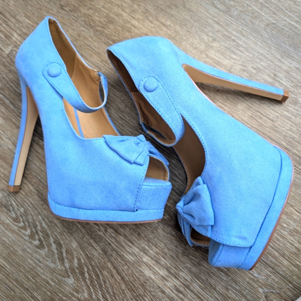 JustFab Blue Heels with Stiletto and Peep-Toe